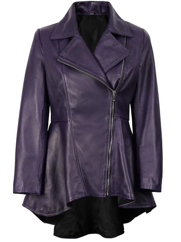 Women's Asymmetrical Purple Peplum Leather Jacket