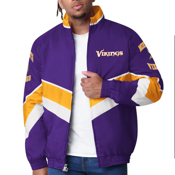 Minnesota Vikings captain purple varsity jacket front view

