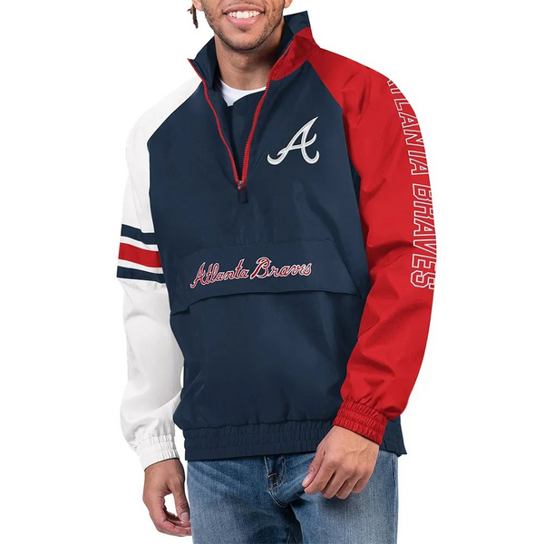 atlanta braves half zip pullover jacket navy

