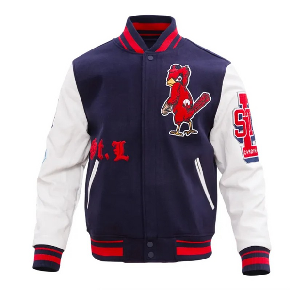St. Louis Cardinals Old English varsity jacket front view

