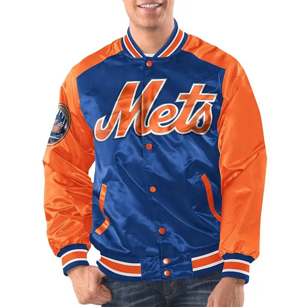 Royal and orange New York Mets Renegade varsity jacket

