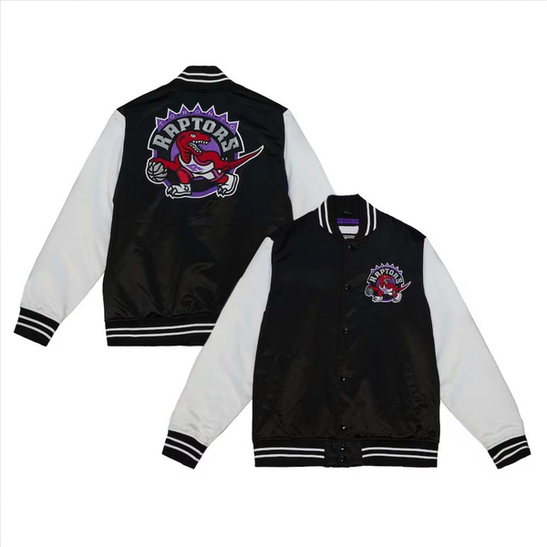 NBA Men's Toronto Raptors Mitchell & Ness Black Team Origins Satin Full-Snap Varsity Jacket by TJS