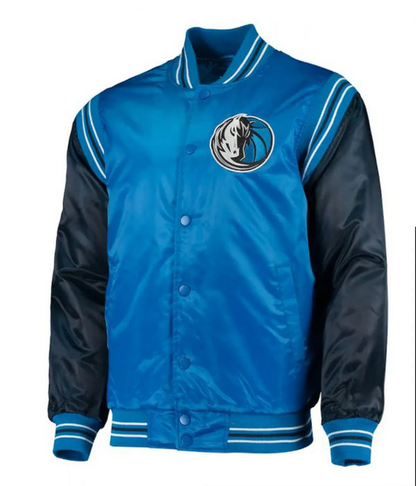 Front view NBA Varsity Dallas Mavericks Blue Satin Jacket