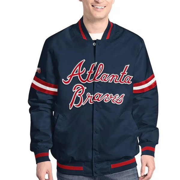 Atlanta Braves Scout Varsity Satin Jacket Navy and White

