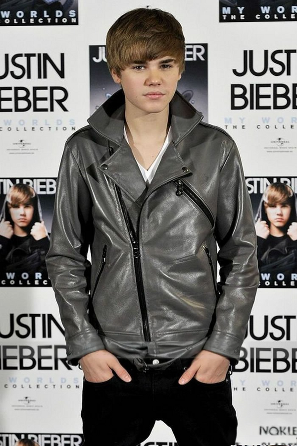 Justin Bieber grey leather jacket for men