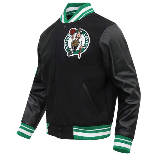 Men’s mashup Boston Celtics wool varsity jacket, ribbed design in USA