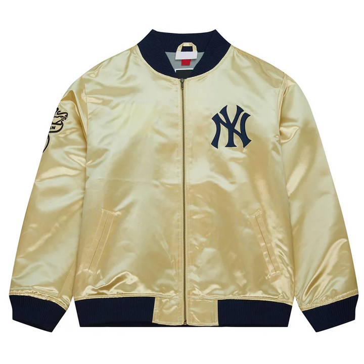 NY Yankees Team Gold Satin Jacket Front View in USA