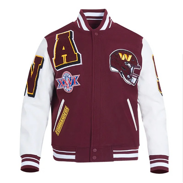 Shop Washington Commanders Mashup Rib Varsity Wool/Leather Jacket