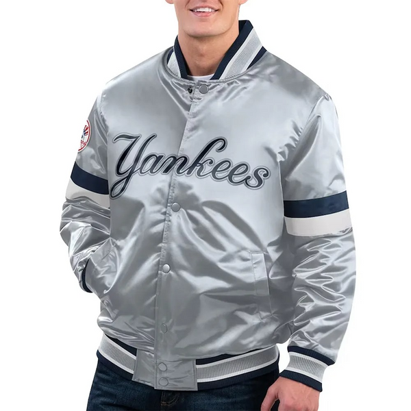 New York Yankees Home Game gray satin jacket

