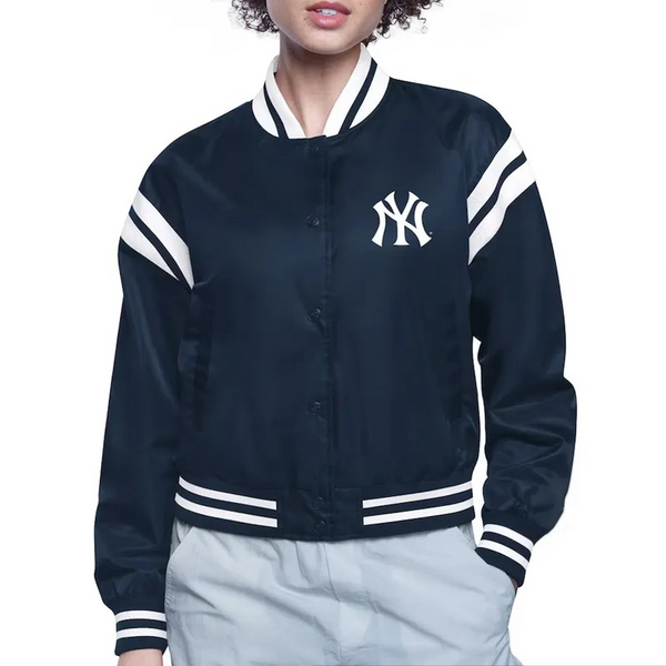 Shop NY Yankees Printed Logo Varsity Satin Jacket
