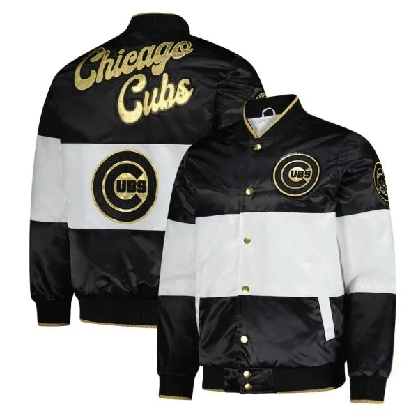 Chicago Cubs black and white satin varsity jacket

