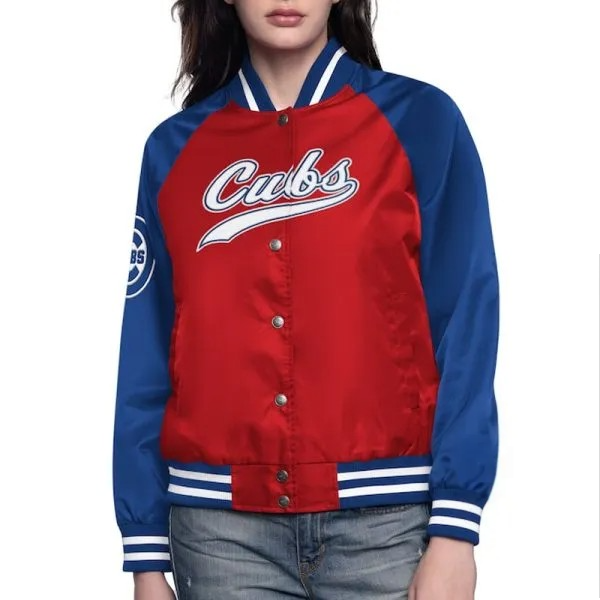Chicago Cubs red and royal varsity satin jacket

