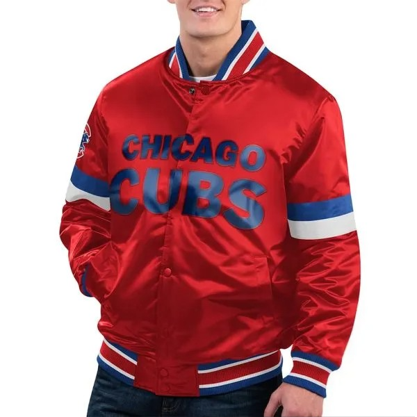Chicago Cubs Home Game Red Satin Jacket Front View

