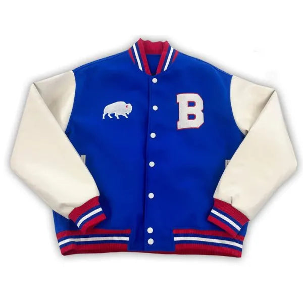 Buffalo Bills varsity jacket with wool body and leather sleeves