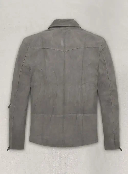 Side View of Gray Suede Leather Jacket in American market