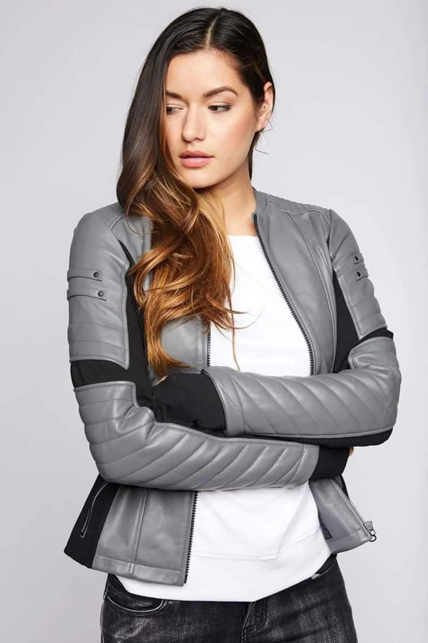 Grey and Black Leather Jacket for Men and Women