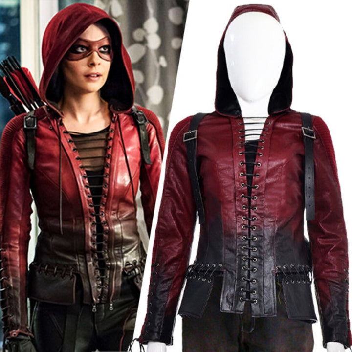 Back View Arrow Season 4 Thea Queen Cosplay Leather Jacket, Authentic Handcrafted Leather Costume, Unique Gift for Comic Enthusiasts,