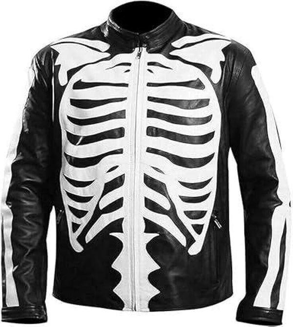 Halloween Special Spooky Skeleton Bones Cosplay Black Leather Jacket