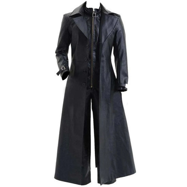 Handmade Albert Wesker Black Trench Resident Leather Coat By TJS