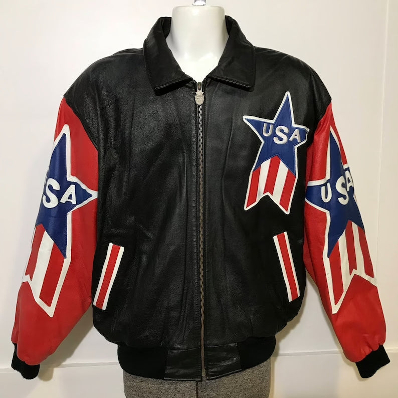 Shop Patriot's Pride Vintage Leather USA Flag Jacket – The Jacket Seller