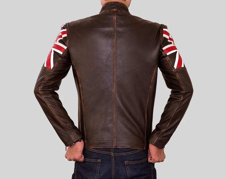 Iconic vintage brown biker jacket for a timeless look in United state market