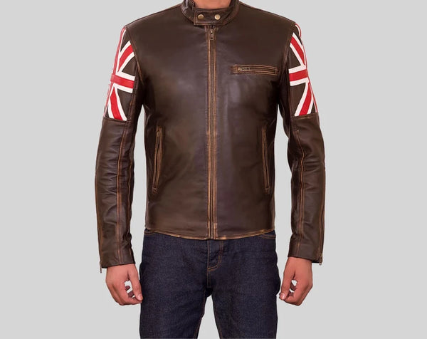 Elegant brown vintage British leather jacket in German market