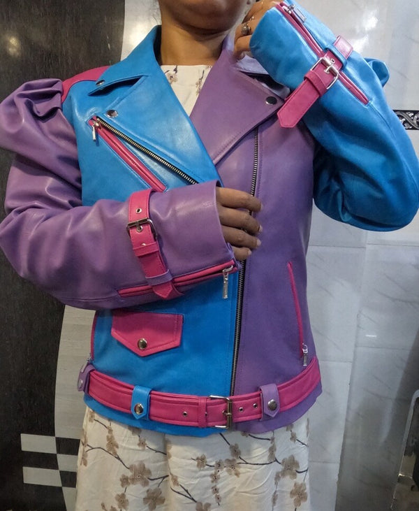 Womens Purple Blue & Pink  3 Color Leather Jacket by tjs