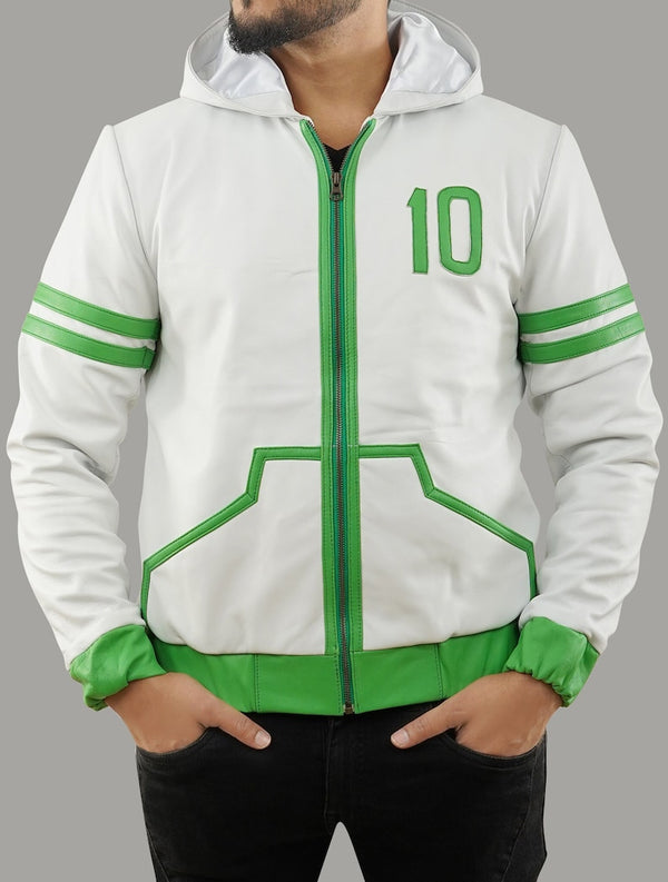 Inspired Ben 10 Omniverse Green and White Hooded Leather Jacket by TJS