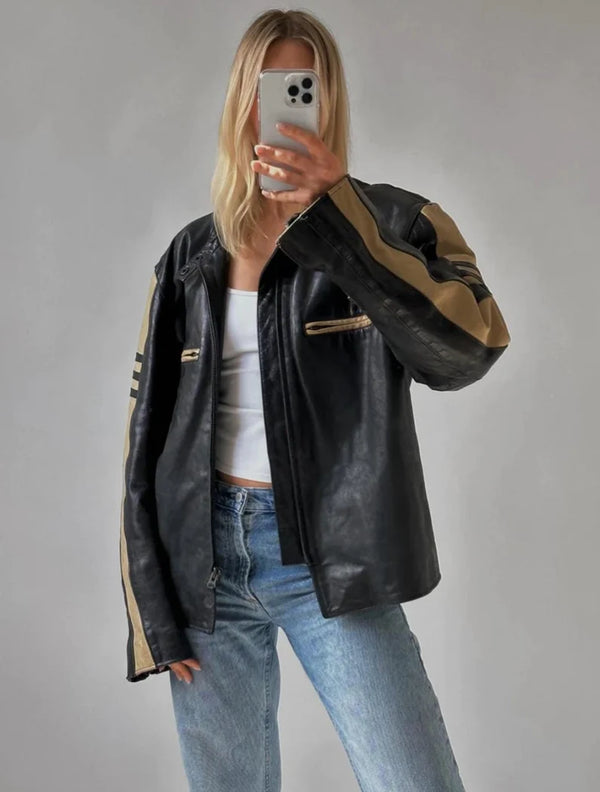 90's Womens Vintage Oversized Straight Jacket, ladies leather jacket by tjs