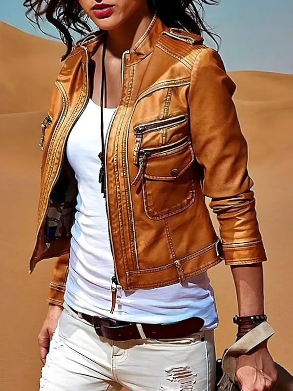 Women's Genuine Lambskin Leather Motorcycle Slim fit Designer Biker Jacket