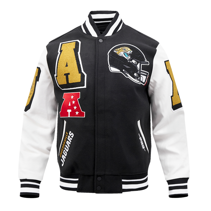 Front view of the Jacksonville Jaguars varsity jacket.