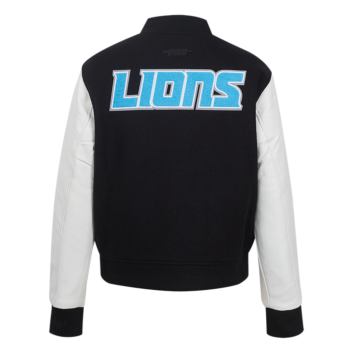 
Back View of NFL Detroit Lions Classic Wool Varsity Jacket with Team Logo