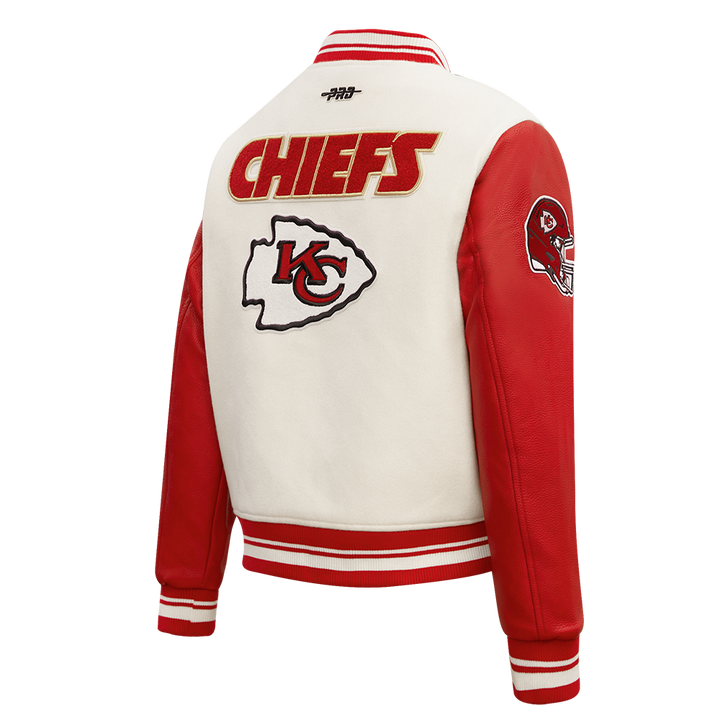 "NFL Kansas City Chiefs wool varsity jacket with embroidered Chiefs logo