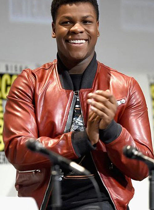 Stylish leather jacket worn by John Boyega in American style