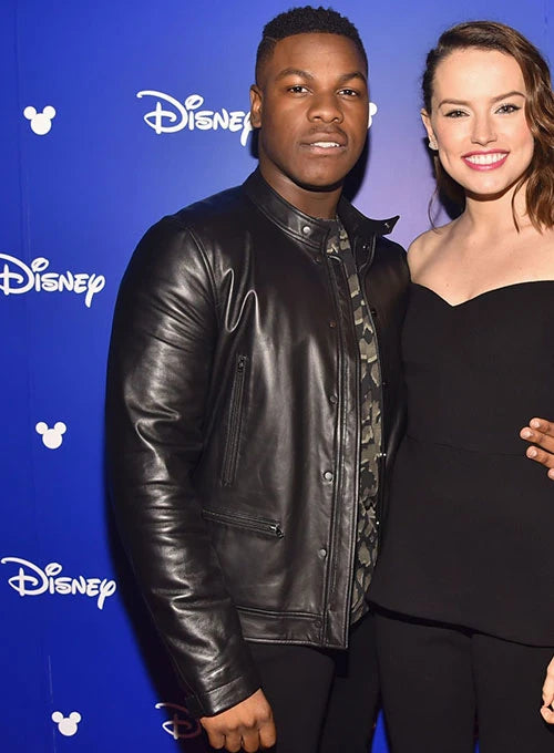 John Boyega stylish black leather jacket in USA