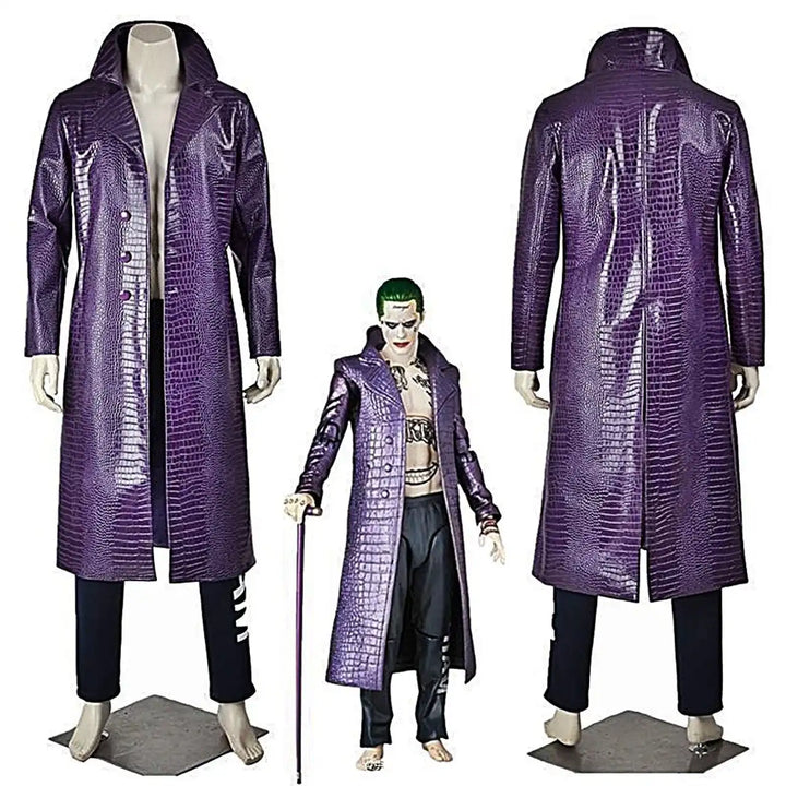 Crocodile Patterned Purple Leather Coat Worn by Joker in Suicide Squad in American style