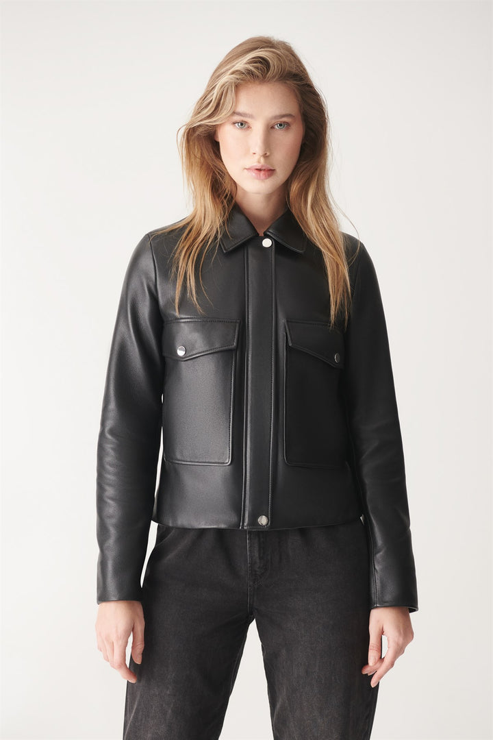  Sleek and Stylish: JULIET Black Sport Leather Jacketin USA market