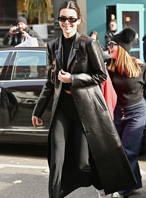 Kendall Jenner Stuns in a Sleek Leather Long Coat in USA