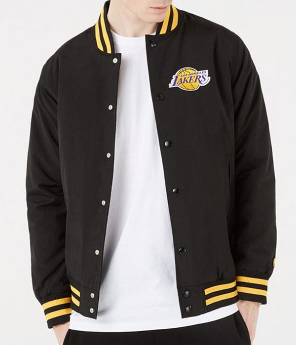 LA Lakers Black Patch Logo Jacket Front View