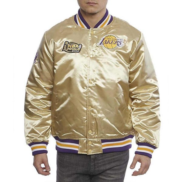 LA Lakers Championship Game Gold Satin Jacket Front View a