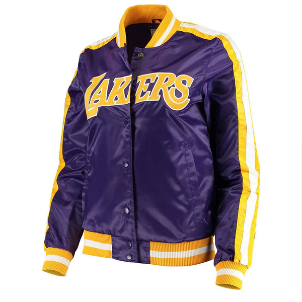 LA Lakers Competition Striped Satin Jacket Front View 