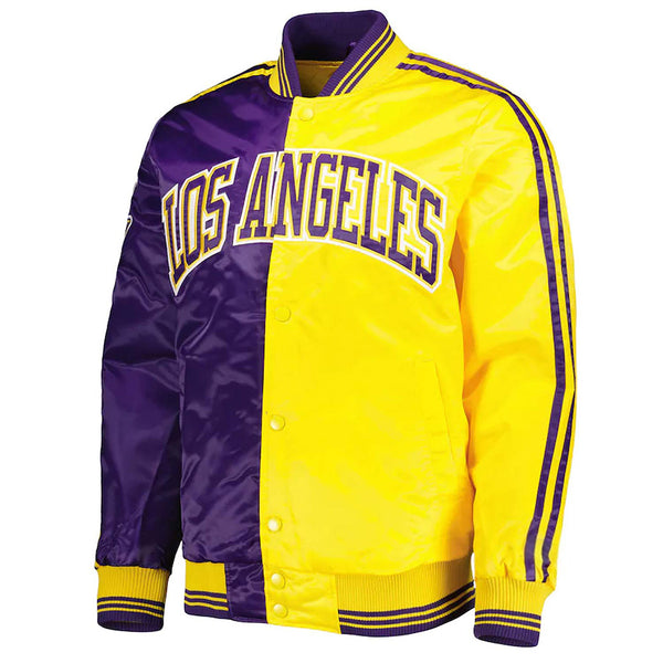 LA Lakers Fast Break Purple/Gold Satin Jacket Front View 