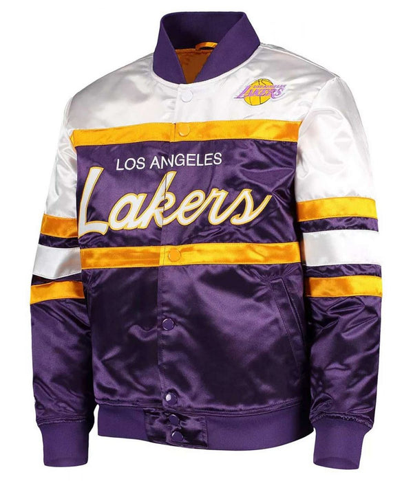 LA Lakers Hardwood Classics Purple/White Jacket Front View 
