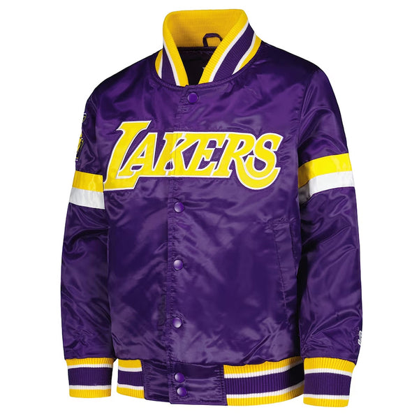 LA Lakers Home Game Purple Satin Jacket Front View 
