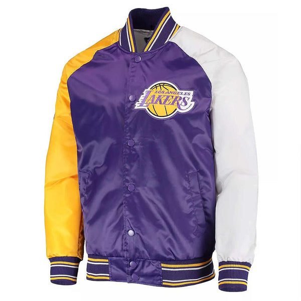 LA Lakers Purple, Yellow and White Reliever Varsity Satin Jacket