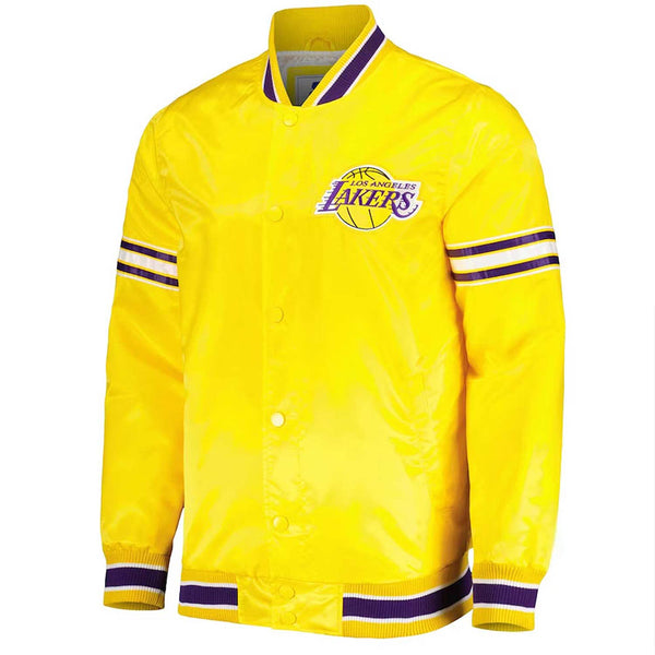 LA Lakers Slider Varsity Yellow Satin Jacket Front View