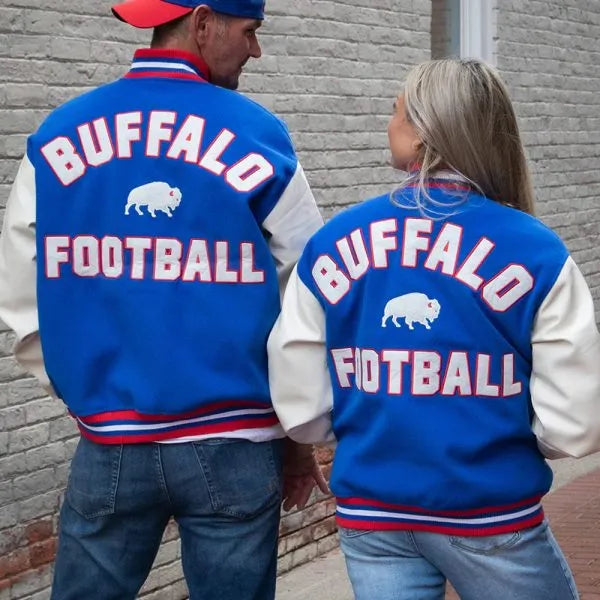 Back View High-quality Buffalo Bills varsity jacket for fans and collectors