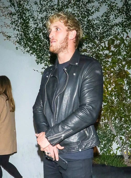 Logan Paul's stylish leather jacket outfit in American style