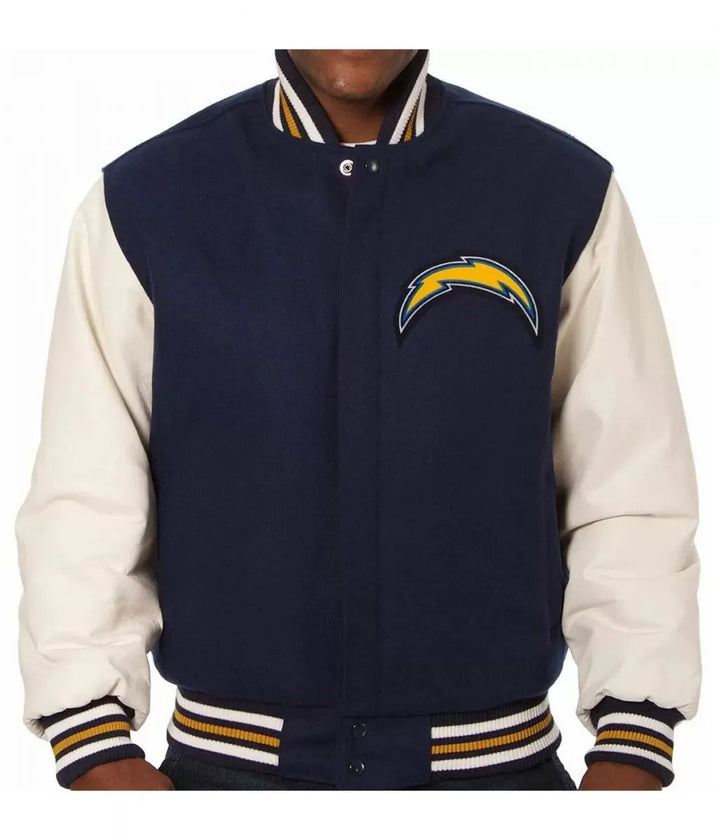 Stylish LA Chargers Wool and Leather Jacket with Varsity Design in American style