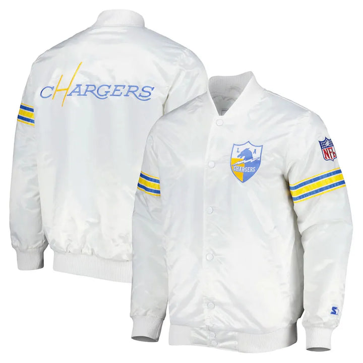 Trendy LA Chargers Satin Jacket with Light Blue and White Colors
